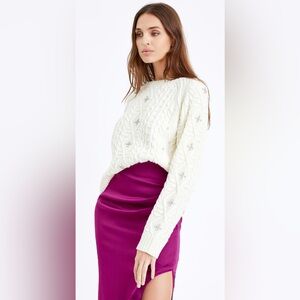 GREYLIN Gloria Rhinestone Cable knit Crewneck Sweater M NEW!